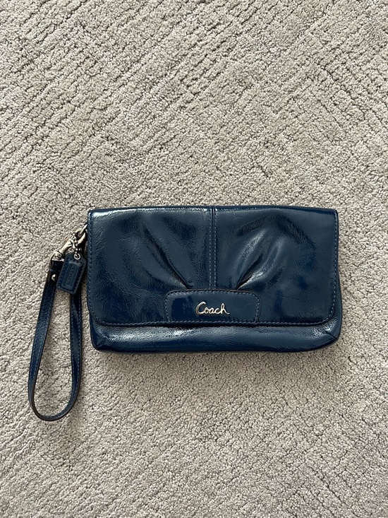 Coach Navy Patent Leather Wristlet Clutch